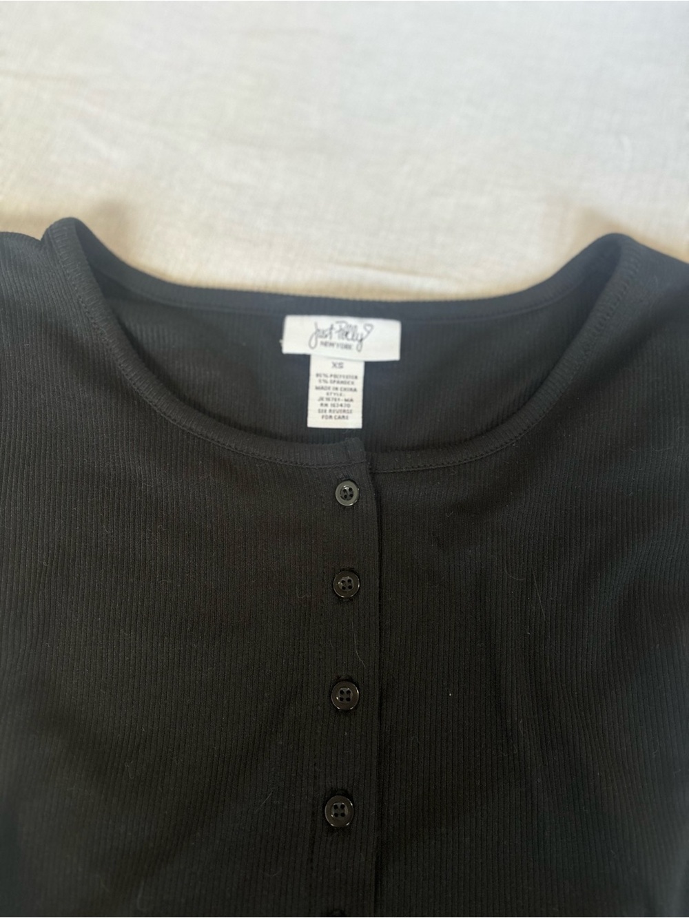 JoyLab Black Ribbed Button-Front Short Sleeve Top - Picture 4 of 4